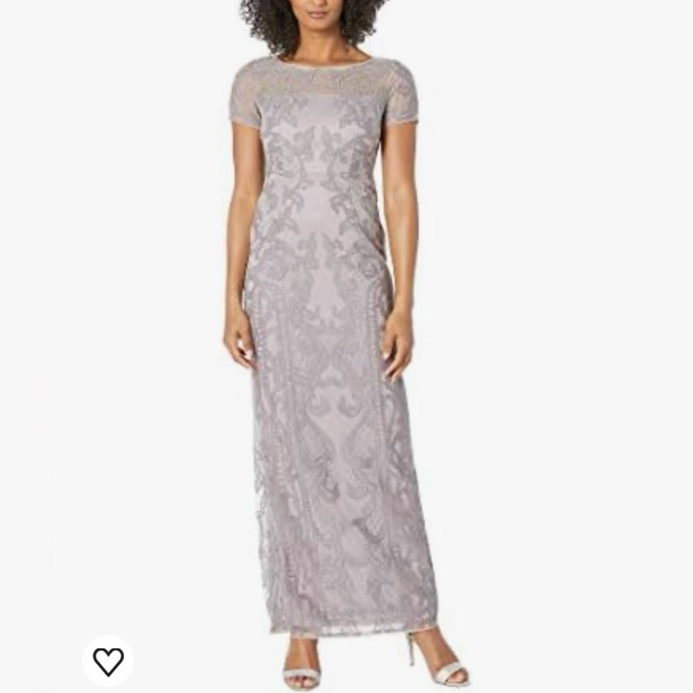 Adrianna Papell Filigree Embroidered Tulle Maxi Gown Dress Wisteria Size 6 NWT